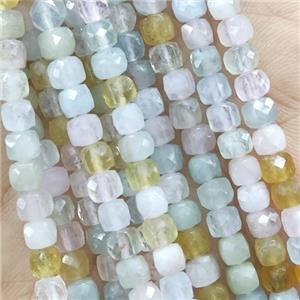 multicolor Morganite Beads, faceted cube, approx 4mm [GB14252]