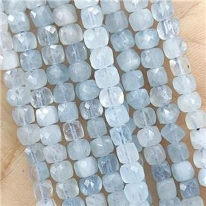 blue Aquamarine Beads, faceted cube, AA-grade, approx 4mm [GB14253]
