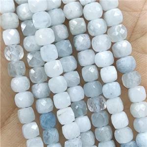 blue Aquamarine Beads, faceted cube, approx 4.5mm [GB14254]