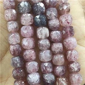 pink Strawberry Quartz Beads, faceted cube, approx 8mm [GB14264]