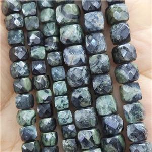 green Kambaba Jasper Beads, faceted cube, approx 5mm [GB14273]
