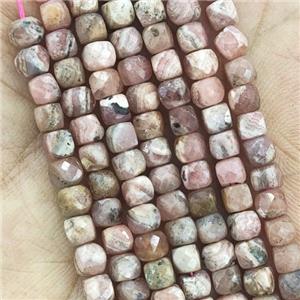 pink Rhodochrosite Beads, faceted cube, approx 4mm [GB14275]