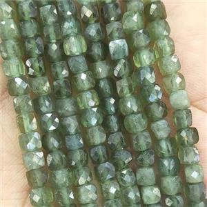 green Garnet Beads, faceted cube, approx 4mm [GB14276]