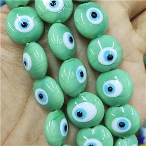 green Lampwork Glass button Beads with Evil Eye, approx 16mm, 25pcs per st [GB14289]