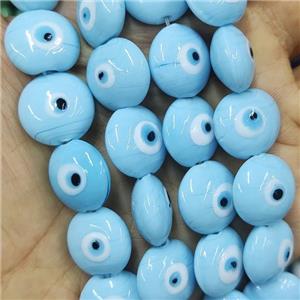 blue Lampwork Glass button Beads with Evil Eye, approx 16mm, 25pcs per st [GB14290]