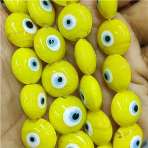 yellow Lampwork Glass button Beads with Evil Eye, approx 16mm, 25pcs per st [GB14292]