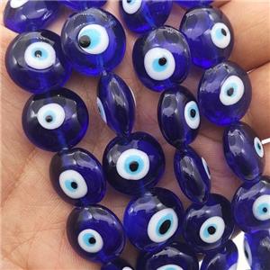 blue Lampwork Glass button Beads with Evil Eye, approx 16mm, 25pcs per st [GB14293]