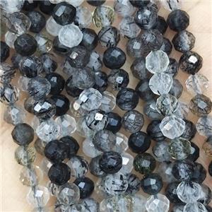 Black Rutilated Quartz Beads Faceted Round, approx 2mm dia [GB14389-2MM]