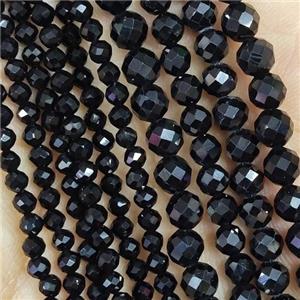 Black Spinel Seed Beads Faceted Round, approx 2mm dia [GB14400-2MM]