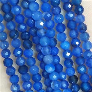 Natural Agate Beads Tiny Faceted Round Blue Dye, approx 4mm dia [GB14445-4MM]