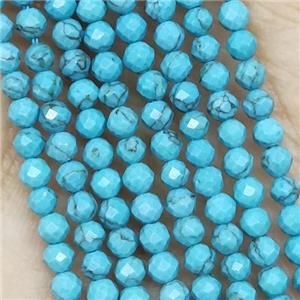 Blue Turquoise Beads Dye Faceted Round, approx 3mm dia [GB14457-3MM]