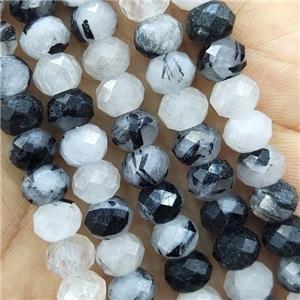 Black Rutilated Quartz Beads Faceted Rondelle, approx 4x6mm [GB14530-4X6MM]