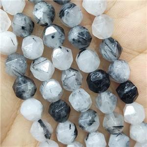 Black Rutilated Quartz Beads Cut Round, approx 7-8mm [GB14656]