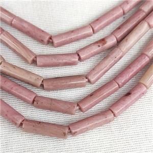 Pink Wood Lace Jasper Tube Beads, approx 4x13mm [GB14813]