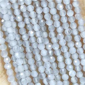 White Gray Cat Eye Glass Beads Faceted Round, approx 2mm dia [GB14914]