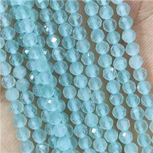 Aqua Cat Eye Glass Beads Faceted Round, approx 3mm dia [GB14938]