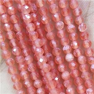 Red Cat Eye Glass Beads Faceted Round, approx 3mm dia [GB14939]