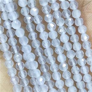 White Gray Cat Eye Glass Beads Faceted Round, approx 3mm dia [GB14943]
