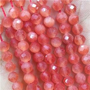 Red Cat Eye Glass Beads Faceted Round, approx 4mm dia [GB14949]