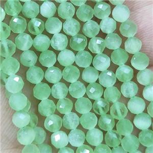 Green Cat Eye Glass Beads Faceted Round, approx 4mm dia [GB14950]