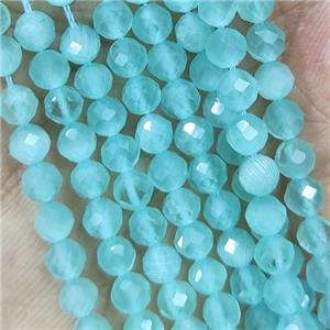 Aqua Cat Eye Glass Beads Faceted Round, approx 4mm dia [GB14952]