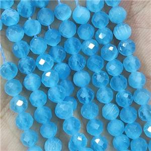 Blue Cat Eye Glass Beads Faceted Round, approx 4mm dia [GB14953]