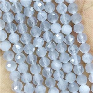 Lt.gray Cat Eye Glass Beads Faceted Round, approx 4mm dia [GB14955]