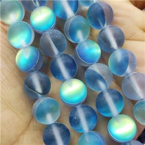 Blue Mermaid Glass Beads Matte Round, approx 12mm dia [GB15100]