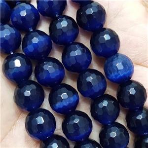 InkBlue Cat Eye Stone Beads Faceted Round, approx 12mm dia [GB15109]