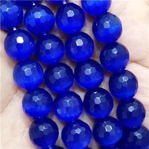 LapisBlue Cat Eye Stone Beads Faceted Round, approx 12mm dia [GB15111]