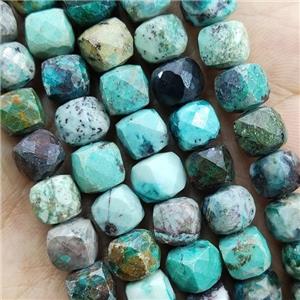 Green Chrysocolla Beads Faceted Cube, approx 7-8mm [GB15202]