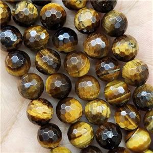 Faceted Round Tiger Eye Stone Beads, approx 10mm dia [GB15278-10MM]