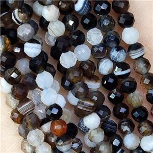 Black Striped Agate Beads Faceted Round, approx 2mm dia [GB15442-2MM]