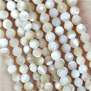 MOP Shell Beads Faceted Round Tiny Natural Color, approx 3mm dia [GB15445-3MM]