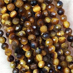 Natural Tiger Eye Stone Beads Yellow Tiny Faceted Round, approx 4mm dia [GB15449-4MM]