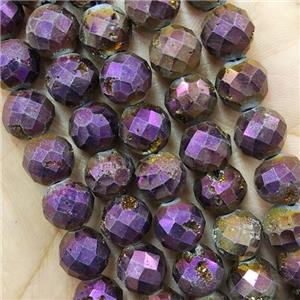 Purple Agate Druzy Geode Beads Faceted Round Electroplated, approx 8mm dia [GB15613-8MM]