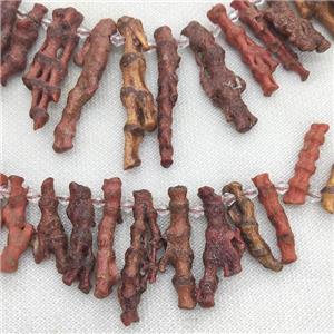 Natural Coral Stick Beads Topdrilled Red, approx 20-45mm [GB15623]