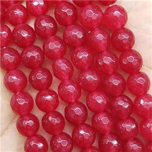 Red Dye Jade Beads Faceted Round, approx 8mm dia [GB15627]