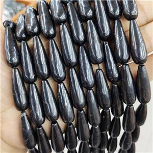 Black Shungite Beads Smooth Teardrop, approx 10x30mm, 13pcs per st [GB15927]