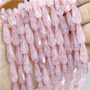 Pink Rose Quartz Beads Faceted Teardrop, approx 8x20mm, 19pcs per st [GB15933-8X20MM]