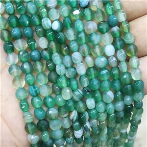 Green Stripe Agate Beads Faceted Coin, approx 6mm [GB15949]