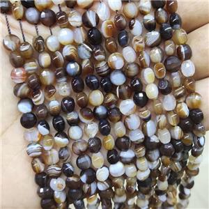 Coffee Stripe Agate Beads Faceted Coin, approx 6mm [GB15951]