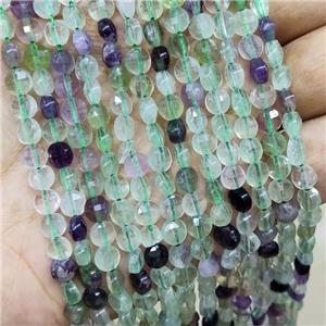 Multicolor Fluorite Beads Faceted Coin, approx 6mm [GB15980]