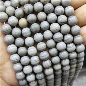 Gray Wood Lace Jasper Beads Smooth Round Dye, approx 4mm dia [GB15989-4MM]