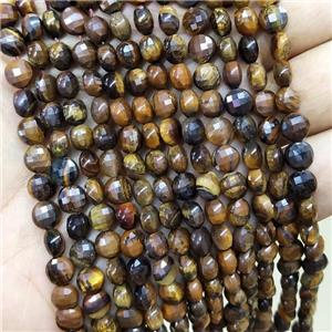 Tiger Eye Stone Coin Beads Faceted Circle, approx 6mm [GB15997]