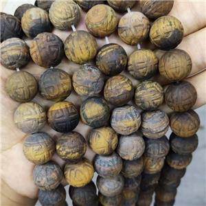 Tiger Eye Stone Beads Round Carved, approx 16mm, 25pcs per st [GB16051]