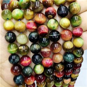 Tiger Eye Stone Beads Multicolor Round Smooth, approx 8mm dia [GB16115-8MM]