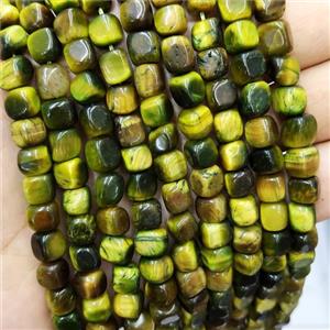 Olive Tiger Eye Stone Cube Beads, approx 7-8mm [GB16121]