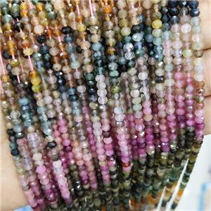 Natural Tourmaline Beads MultiColor Faceted Rondelle, approx 4mm [GB16240]