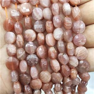 Peach Sunstone Beads Faceted Circle, approx 10mm [GB16253]
